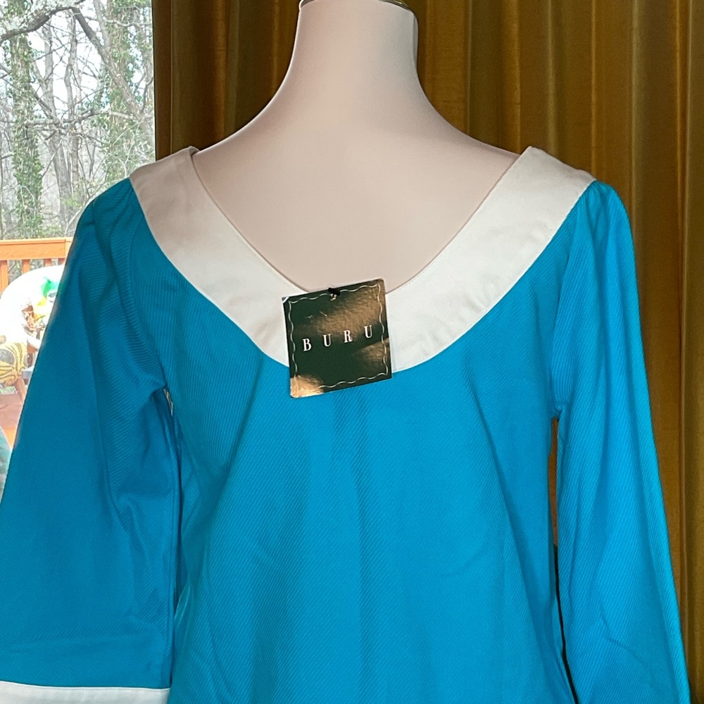Buru Turquoise and White Mini Dress with Contrast Trim NWT - Picture 5 of 6